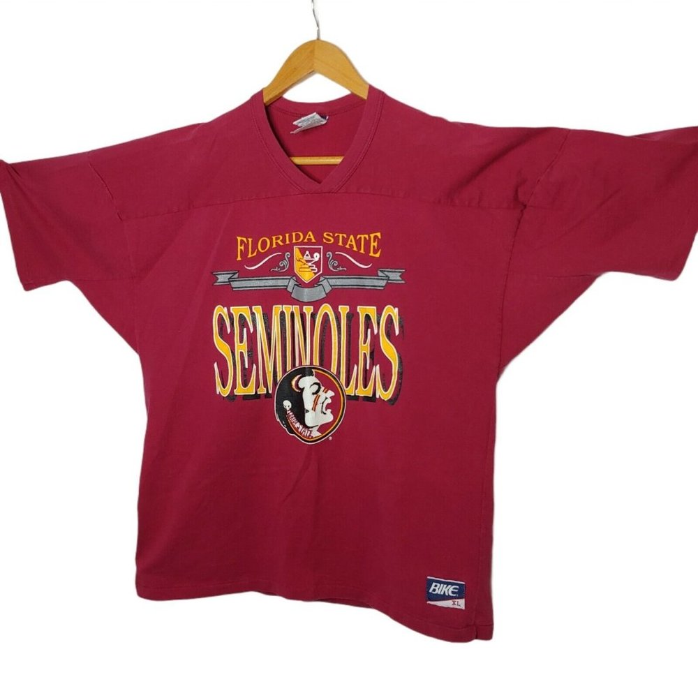 Florida State Seminoles Bike Men's XL Single Stitch T Shirt V Neck Top Garnet